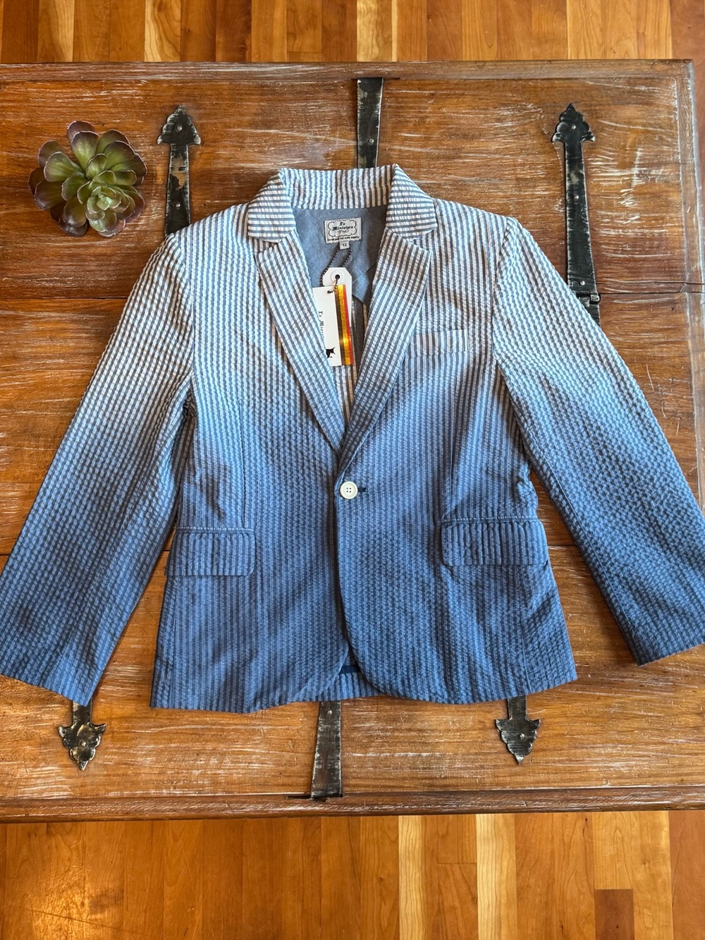 Boys Ombre Blue Seersucker Blazer - Classic Kids Jacket